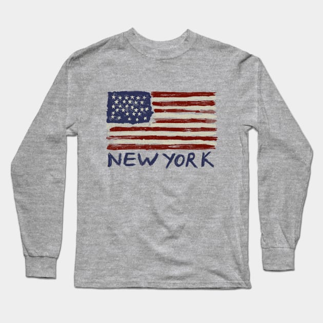 New York Painted Flag Souvenir Tee Long Sleeve T-Shirt by FireflyCreative